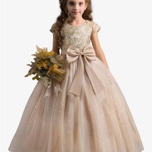 Champagne Girls Pageant Princess Flower Girl Gown